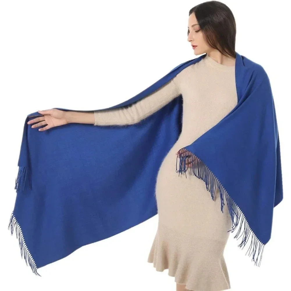 Womens  Imported Wraps Winter Warm Large Soft Silky Scarf Pashmina Shawls (Blue)